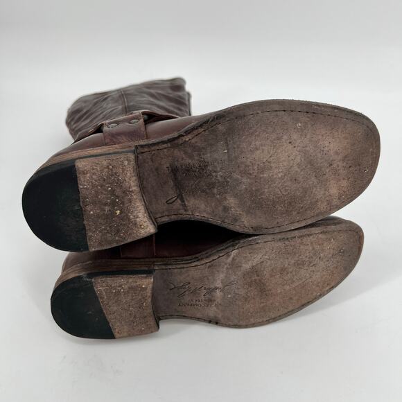 FRYE Phillip Harness Tall Riding Boots Womens 6.5 B Brown Leather 76850 Zip Back - Picture 5 of 9